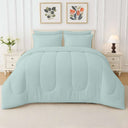 Plush comforter set with fitted sheet, flat sheet, and pillowcases.