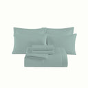 Seven-piece bedding set with cozy comforter and matching pillow shams.
