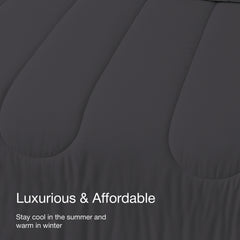 Luxury bed in a bag comforter set featuring comforter, 2 shams, sheets and pillowcases for Queen or King bed.