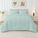 Plush comforter set with fitted sheet, flat sheet, and pillowcases.