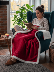 Large king-size Beddora sherpa blanket covering a bed for cozy all-season sleep comfort.