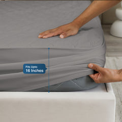Soft, breathable mattress protector fitted on bed with pillows and sheets for bedroom styling.