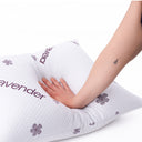 Close‑up of calming scent pillow texture and supportive memory foam blend for restful nights. 