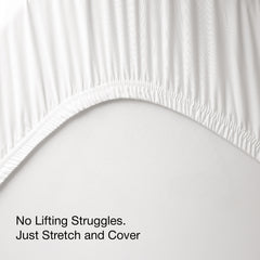 King‑size mattress with Beddora protector in a bedroom setup to show full mattress coverage.