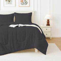 Beddora 7-piece comforter set with plush comforter, fitted and flat sheets, pillowcases and decorative shams on a made bed