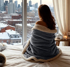 Cozy Beddora Sherpa Blanket rolled up to show thickness and soft plush layers.